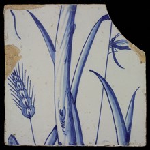 Blue tile of chimney pilaster: leaf, dragonfly, grain, chimney pilaster tile pilaster footage fragment ceramics pottery glaze