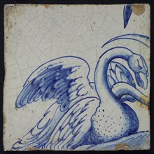 Blue tile with mating swans, of chimney pilaster with 39 tiles, tile pilaster footage fragment ceramic pottery glaze, Eight blue