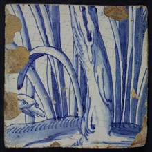 Blue tile with mating swans, of chimney pilaster with 39 tiles, tile pilaster footage fragment ceramic pottery glaze, Eight blue