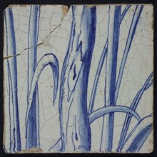 Blue tile with vine stem, of chimney pilaster with 39 tiles, tile pilaster footage fragment ceramics pottery glaze, Nine blue