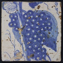 Blue tile of chimney pilaster with 13 tiles, bunch of grapes and stem, chimney pilaster tile pilaster footage fragment ceramics