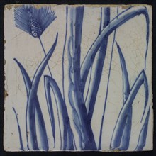 Blue tile with leaf stalks and ear of corn left, possibly belonging to chimney pilaster with 13 tiles, tree of bunches of grapes