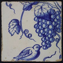 Blue tile of pilaster with 39 tiles, bunch of grapes and bird, tile pilaster footage fragment ceramic pottery glaze, Four blue