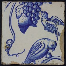 Blue tile of pilaster with 39 tiles, bunch of grapes and two birds, tile pilaster footage fragment ceramics pottery glaze, Four
