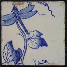 Blue tile of pilaster with 39 tiles, dragonfly, tile pilaster footage fragment ceramics pottery glaze, Four blue tiles with