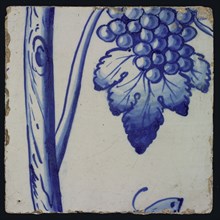 Blue tile of pilaster with 39 tiles, piece of bunch of grapes and stem, tile pilaster footage fragment ceramics pottery glaze