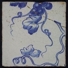 Blue tile with grape leaves, bunch of grapes and vines of pilaster with 39 tiles, tile pilaster footage fragment ceramics