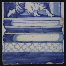 Blue tile with marbled column and basement, entwined amors, of pilaster with 13 tiles, tile pilaster footage fragment soil find