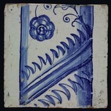 Blue tile with entangled leaves with hanging flower similar to carnation, from pilaster with 13 tiles, tile pilaster footage