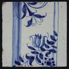 Blue tile with pillar with rosette and hanging lapwing flower ?, leaf motif, of pilaster with 13 tiles, tile pilaster footage