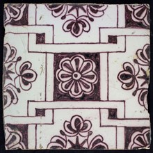 Ornament tile, purple rosette, Rotterdams rosette diamond, corner motif quarter rosette, wall tile tile sculpture ceramic