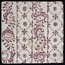 Ornament tile, vertical decor with floral scrolls, wall tile tile sculpture ceramic earthenware glaze, baked 2x glazed painted