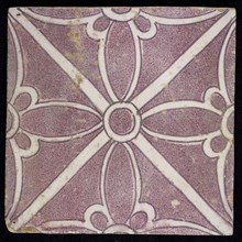 Sprinkled purple ornament tile, double bows along two diagonals, center double, wall tile tile sculpture ceramic earthenware