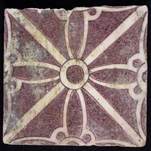 Sprinkled purple ornament tile, double bows along two diagonals, center double, wall tile tile sculpture ceramic earthenware