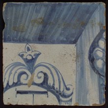 White tile with blue surfaces, ornaments and letter H, tile picture footage fragment ceramics pottery glaze h 13.0, Hope