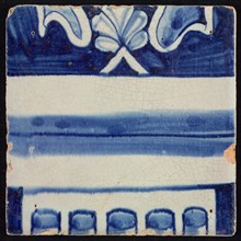 Tile of pilaster, blue on white, part of column with cannelure and capital, tile pilaster footage fragment ceramics pottery