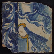Multi-colored tile of tableau with ornament edge, tile picture footage fragment ceramics pottery glaze, B1
