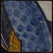 Tile of tableau (blue, yellow), tile picture footage fragment ceramics pottery glaze, Seven multi-colored tiles of tableau