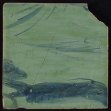 Tile of tableau (green, blue), tile picture footage fragment ceramics pottery glaze, Seven multi-colored tiles of tableau