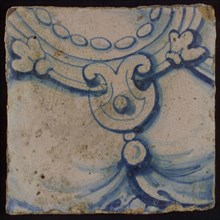Tile with blue ornaments, tile pilaster footage fragment ceramic earthenware glaze, d 1.4