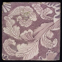 Ornament tile, curled feathers, corner motif quarter leaf, wall tile tile sculpture ceramic earthenware glaze, baked 2x glazed