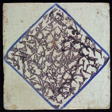 Ornament tile, central decor, purple tamponised surface infill in blue outline and white corners, wall tile tile footage soil