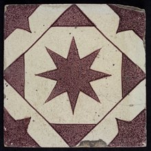 Ornament tile, eight-pointed star, wall tile tile sculpture ceramic earthenware glaze, baked 2x glazed painted Ornament central