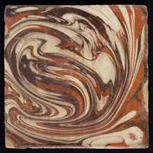 Flamed tile in garlands, brown, white and red stripes, wall tile tile sculpture ceramic earthenware glaze, baked 2x glazed