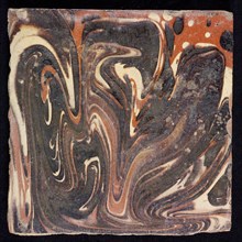Flamed tile in garlands, brown and white stripes, red spots, wall tile tile sculpture ceramic earthenware glaze, baked 2x glazed