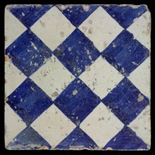 Ornament tile, checkerplate motif, small windows, wall tile tile sculpture ceramic earthenware glaze, baked 2x glazed painted
