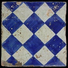 Ornament tile, blue on gray, with dark blue brushed check pattern as checkerplate, small windows, floor tile tile footage