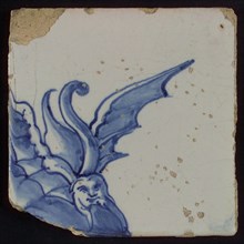 Tile with dragon helmet from Mucius Scaevola, tile pilaster footage fragment ceramics pottery glaze, reverse G 43 Virtue Mucius