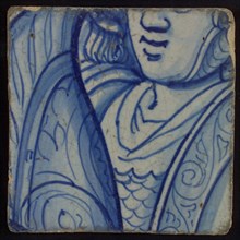 Tile with blue part of figure, tile pilaster footage fragment ceramic earthenware glaze, d 1.2