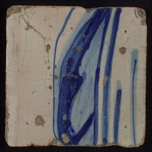Tile with blue drawing, tile picture footage fragment ceramics pottery glaze, d 1.1