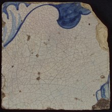 Tile with blue drawing, tile picture footage fragment ceramics pottery glaze, d 1.4