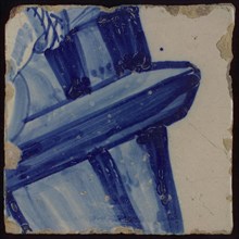 Tile with blue drawing, tile picture footage fragment ceramics pottery glaze, d 1.0