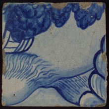 Tile with blue drawing, tile picture footage fragment ceramics pottery glaze, d 1.2