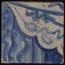 Tile with blue drawing, tile picture footage fragment ceramics pottery glaze, d 1.2