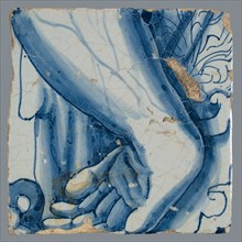 Tile with blue arm of Scipio, tile picture footage fragment ceramics pottery glaze, Scipio