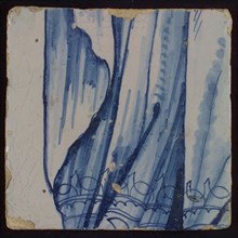 Tile with in blue part of pleated clothing, tile picture footage fragment ceramics pottery glaze, d 1.3