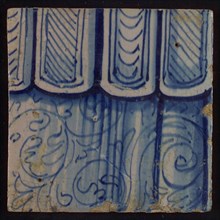 Tile with clothes folded in blue, tile picture footage fragment ceramics pottery glaze, d 1.4