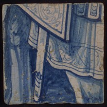 Tile with blue part of figure (clothing), tile picture footage fragment ceramics pottery glaze, d 1.4