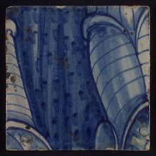 Tile with blue drawing, figure, tile picture footage fragment ceramics pottery glaze, d 1.3