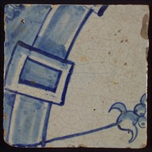 Tile with blue bow and flower type, tile pilaster footage fragment ceramic earthenware glaze, 50