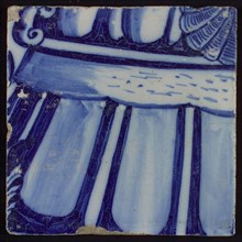 Tile with blue drawing, tile picture footage fragment ceramics pottery glaze, d 0.8