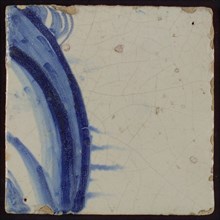Tile with blue curved lines, tile pilaster footage fragment ceramic pottery glaze, d 1.1