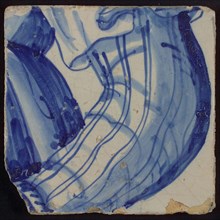 Tile with blue bent arm, tile picture footage fragment ceramics pottery glaze, d 1.1