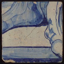 Tile with blue bare feet, tile pilaster footage fragment ceramic pottery glaze, d 1.1