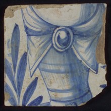 Tile with blue plant and part of Scipio Hannibal, tile picture footage fragment ceramics pottery glaze, Hanibal? Hannibal