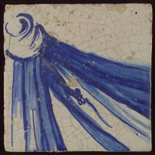 Tile with blue drawing (folds), tile picture footage fragment ceramics pottery glaze, d 1.1